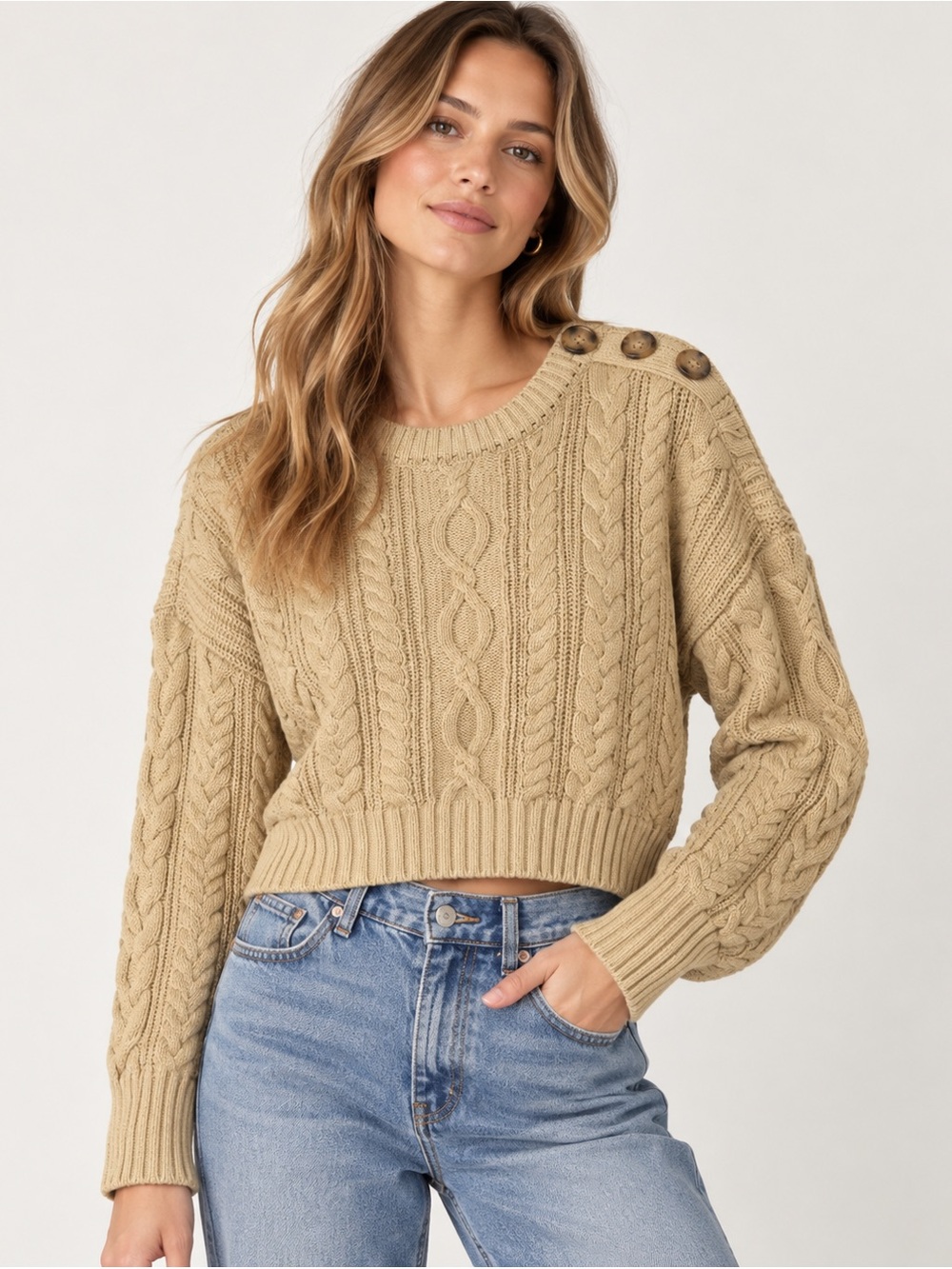 #977 & Other Stories Paris Atelier Cable Knit Button Shoulder Sweater S